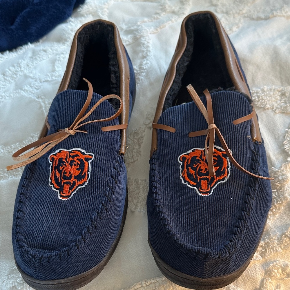 Men's Navy and Brown Slip-On Loafers with Embroidered Logo
